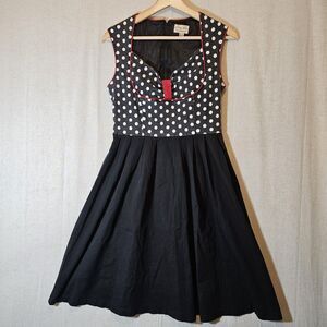 Lindy Bop Dress Womens Large Black White Polka Dots 50s Retro Pin Up Rockabilly